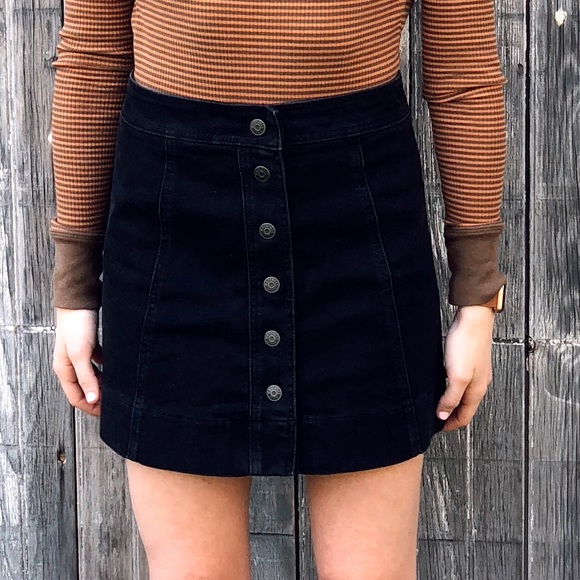 black denim skirt with buttons down the front